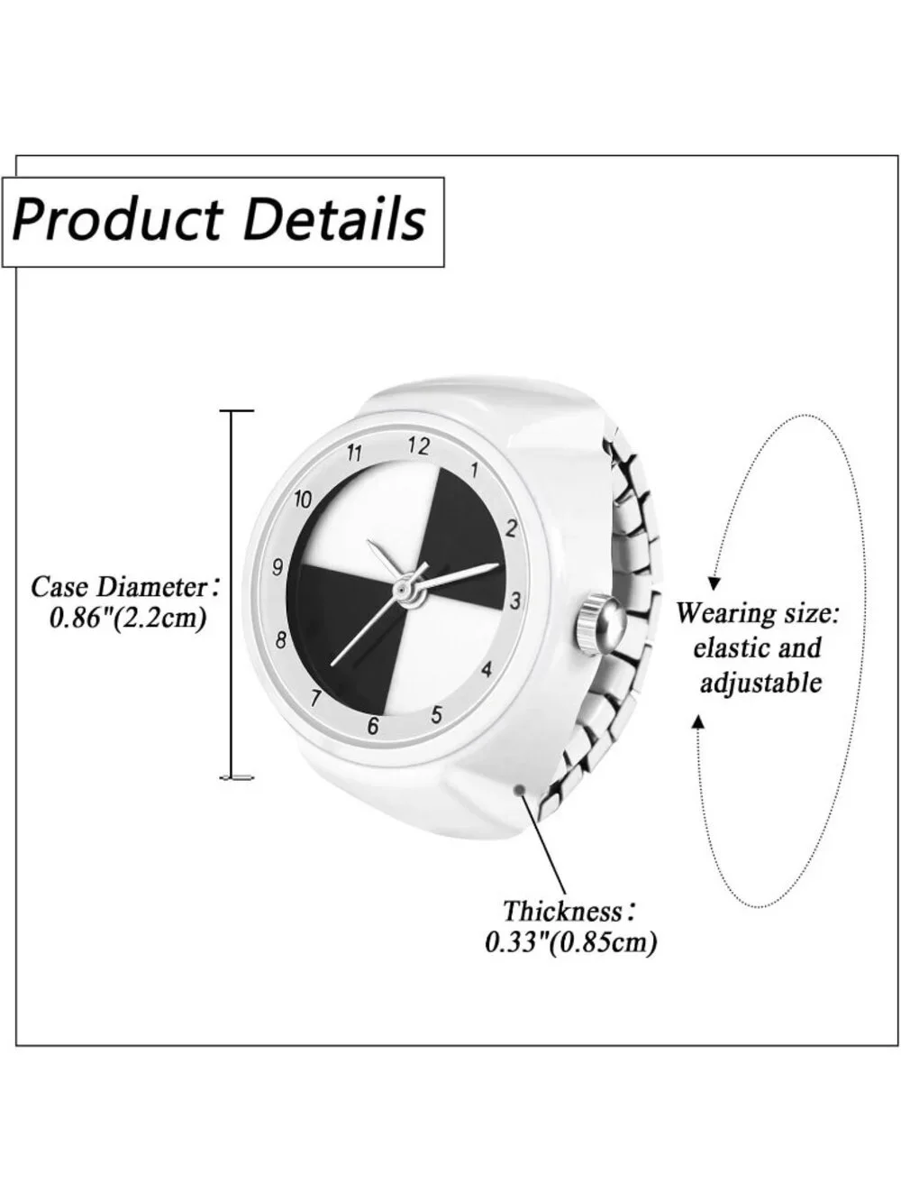 Unisex White Analog Quartz Stretchy Band Elastic Round Classic Finger Ring Watch